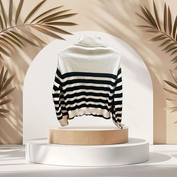 J Crew Pearl pull 1/4 zip horizontal stripe Sweater size M - Picture 2 of 10